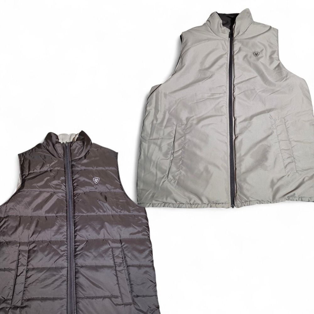 Ariat Reversible Puffer Vest Mens Large Brown Gray Full Zip Insulated Outdoor